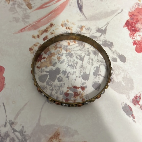 Vintage Gold Bangle Bracelet with Gold, Silver, and Bronze Studs, Boho - Picture 3 of 8